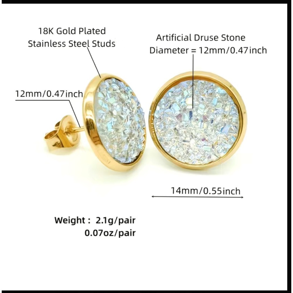 Hot Pink Glitter and Gold Round Stud Earrings - Picture 5 of 7